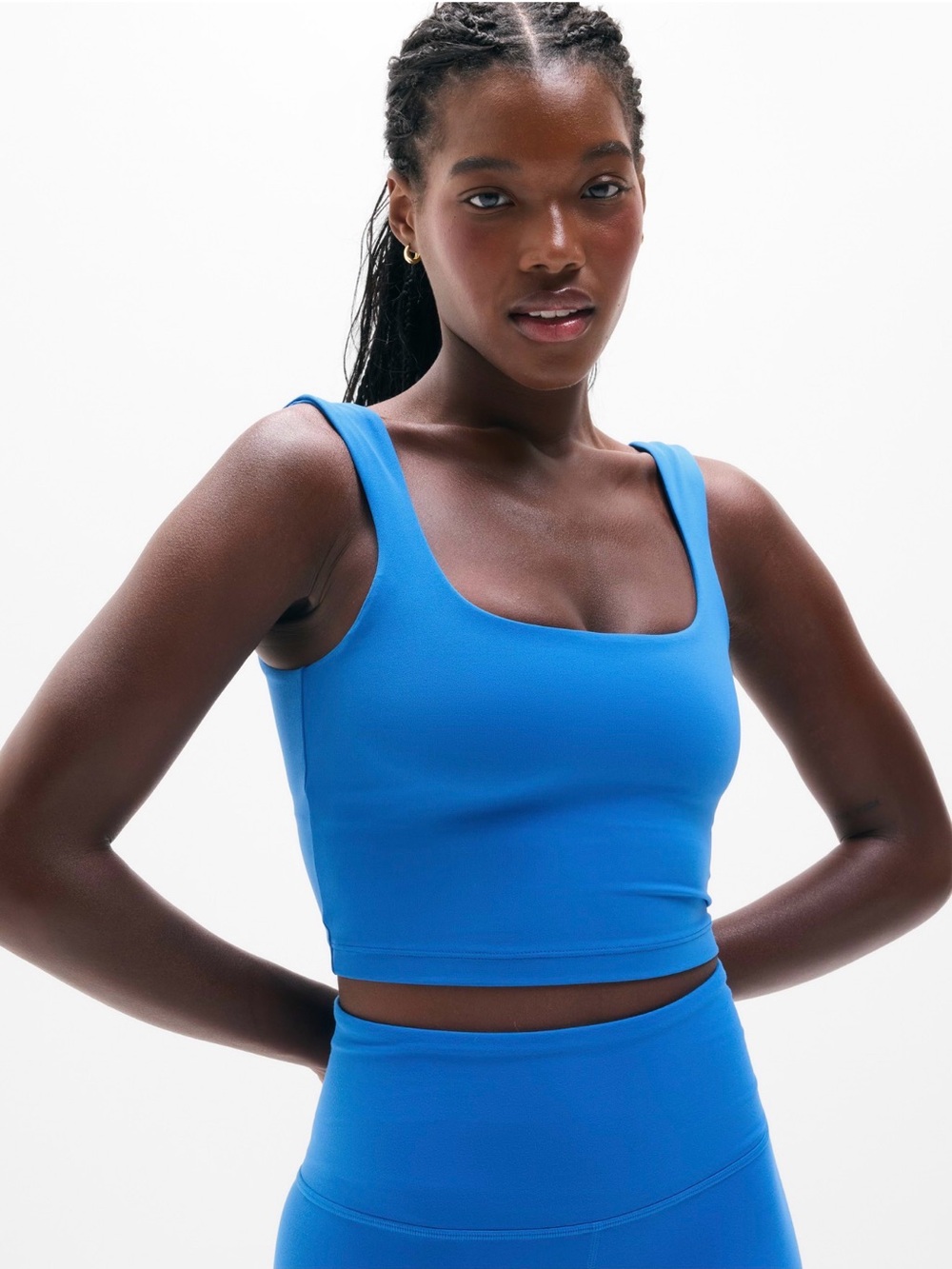 Athleta Transcend Blue Scoop Neck Crop Tank - M